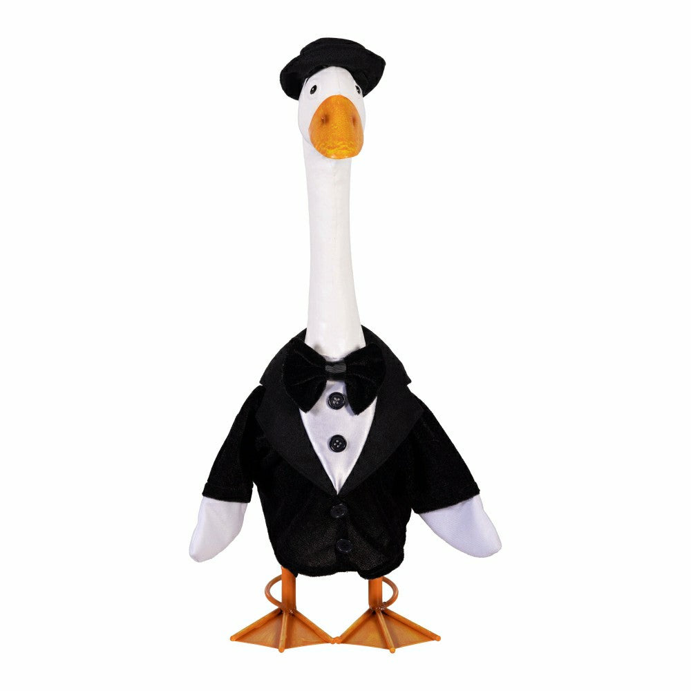 Plow & Hearth Giddy The Goose, Metal Porch Statue With Groom Outfit, 21"H