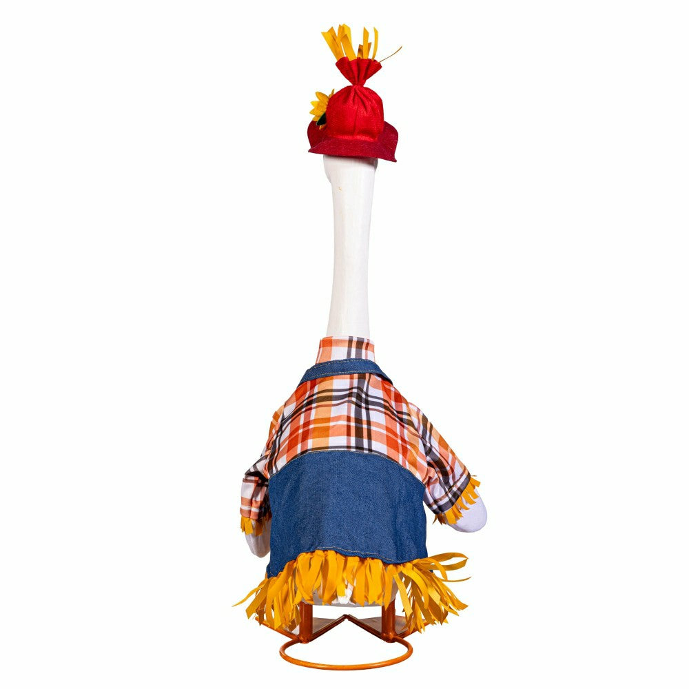 Plow & Hearth Giddy The Goose, Metal Porch Statue With Scarecrow Outfit, 21"H