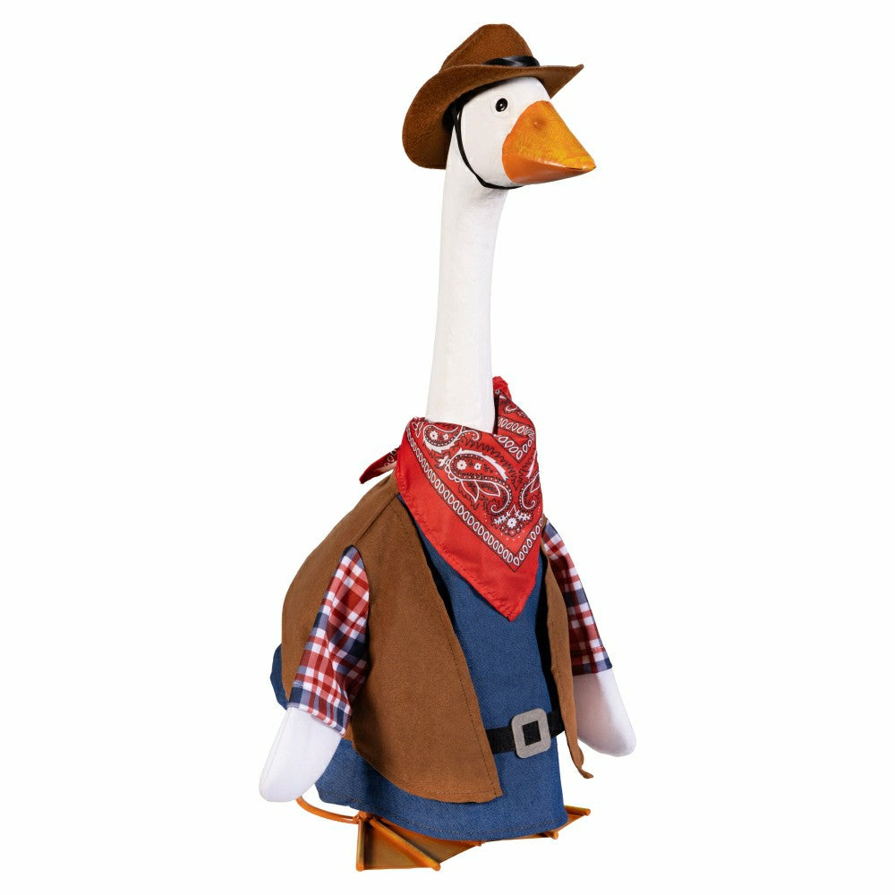 Plow & Hearth Giddy The Goose, Metal Porch Statue With Cowboy Outfit, 21"H