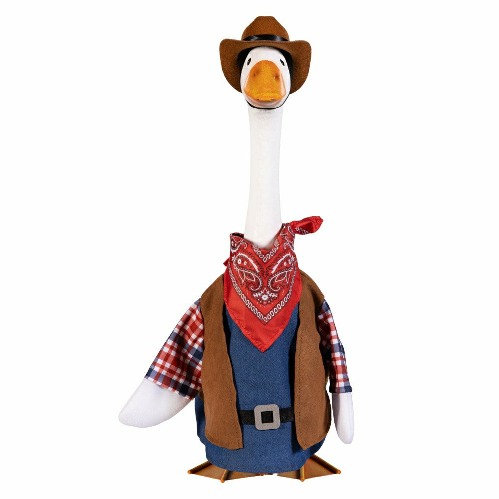 Plow & Hearth Giddy The Goose, Metal Porch Statue With Cowboy Outfit, 21"H
