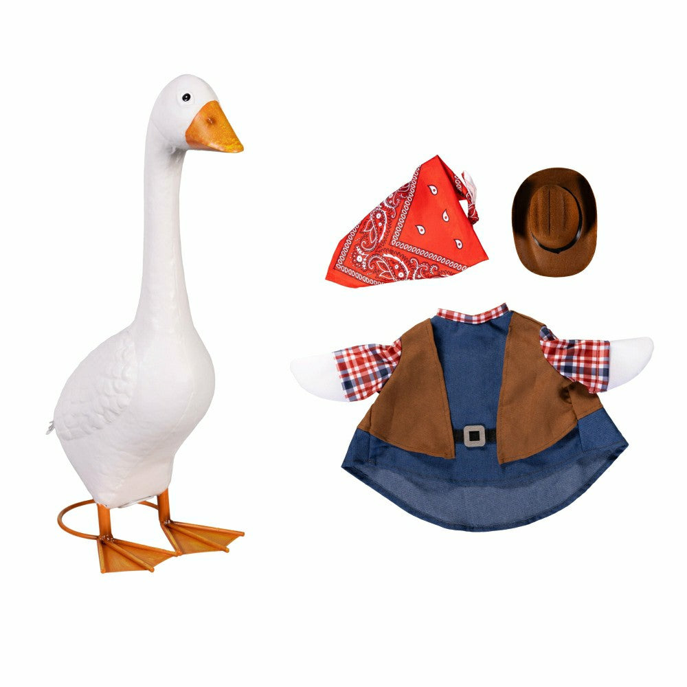 Plow & Hearth Giddy The Goose, Metal Porch Statue With Cowboy Outfit, 21"H