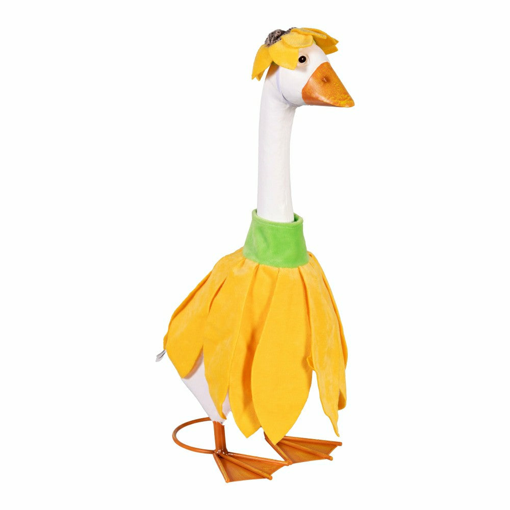 Plow & Hearth Giddy The Goose, Metal Porch Statue With Sunflower Outfit, 21"H