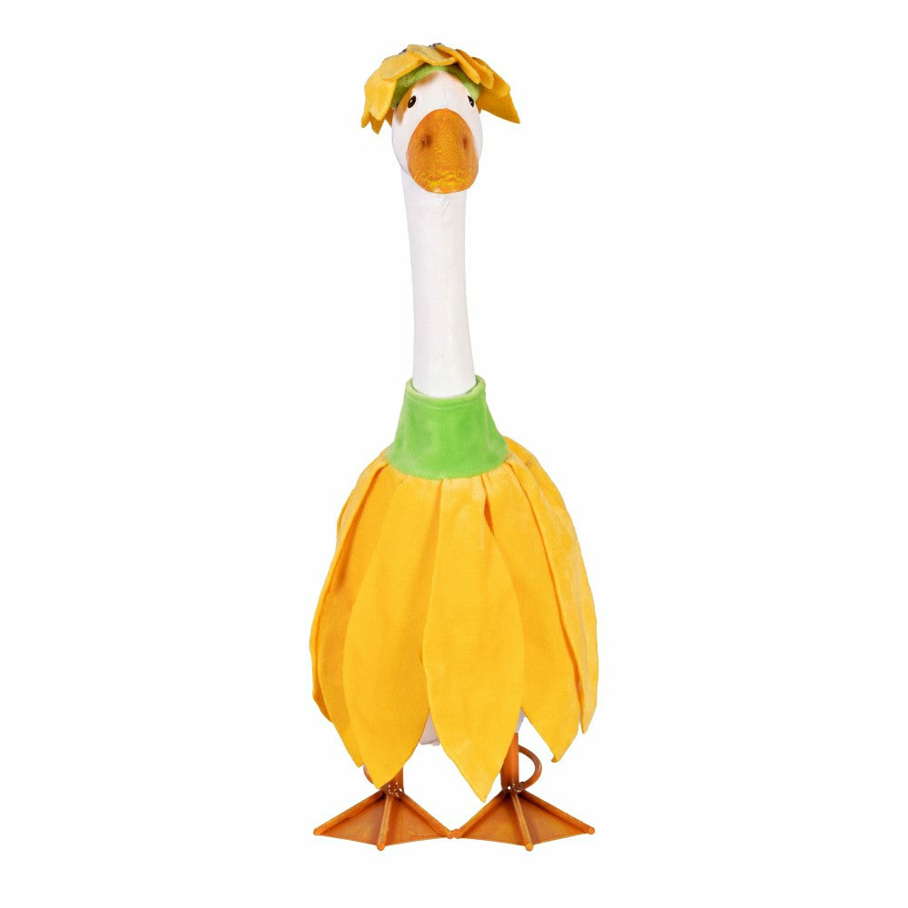 Plow & Hearth Giddy The Goose, Metal Porch Statue With Sunflower Outfit, 21"H