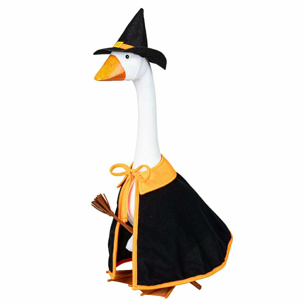 Plow & Hearth Giddy The Goose, Metal Porch Statue With Halloween Witch Outfit, 21"H