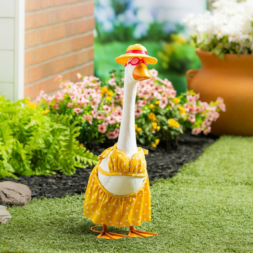 Plow & Hearth Giddy The Goose, Metal Porch Statue With Bikini Outfit, 21"H