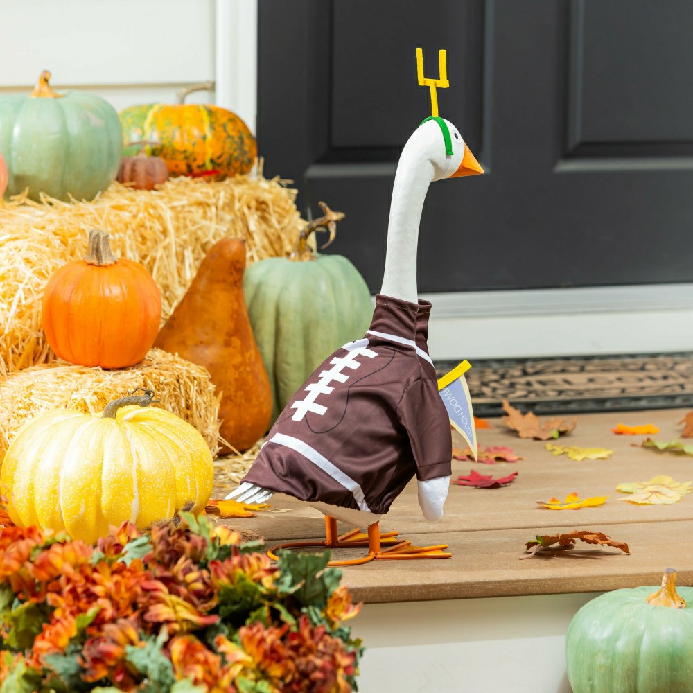 Plow & Hearth Giddy The Goose, Metal Porch Statue With Football Season Outfit, 21"H