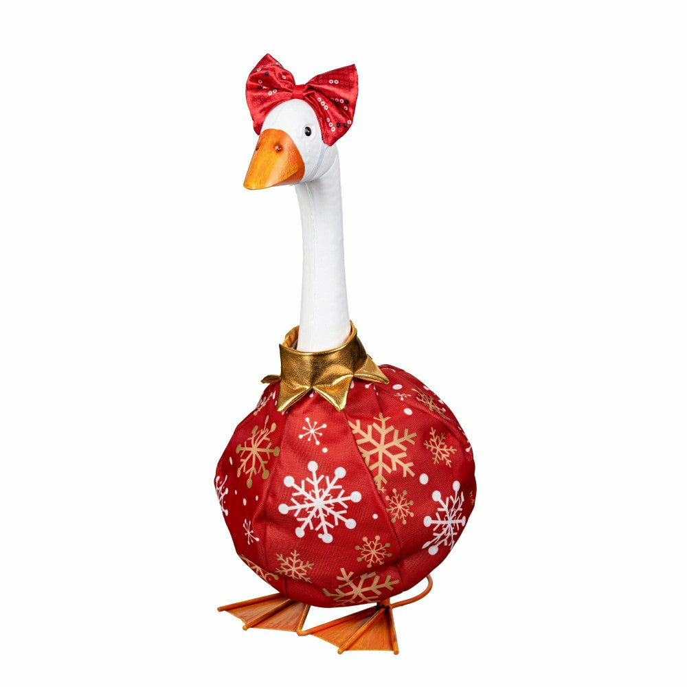Plow & Hearth Giddy The Goose, Metal Porch Statue With Christmas Ornament Outifit, 21"H