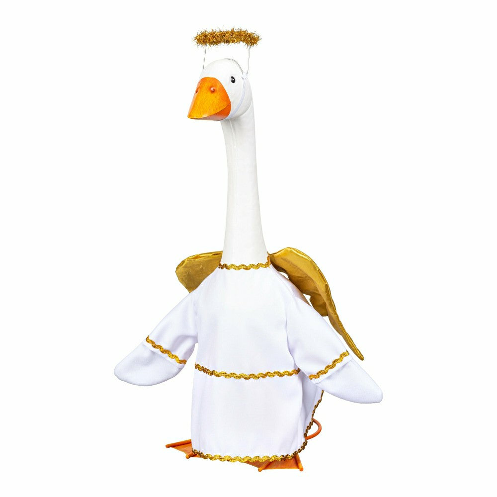 Plow & Hearth Giddy The Goose, Metal Porch Statue With Angel Outfit, 21"H
