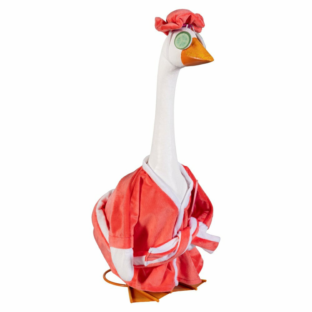 Plow & Hearth Giddy The Goose, Metal Porch Statue With Spa Day Outfit, 21"H
