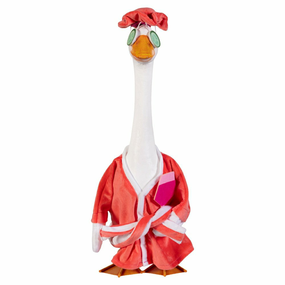 Plow & Hearth Giddy The Goose, Metal Porch Statue With Spa Day Outfit, 21"H