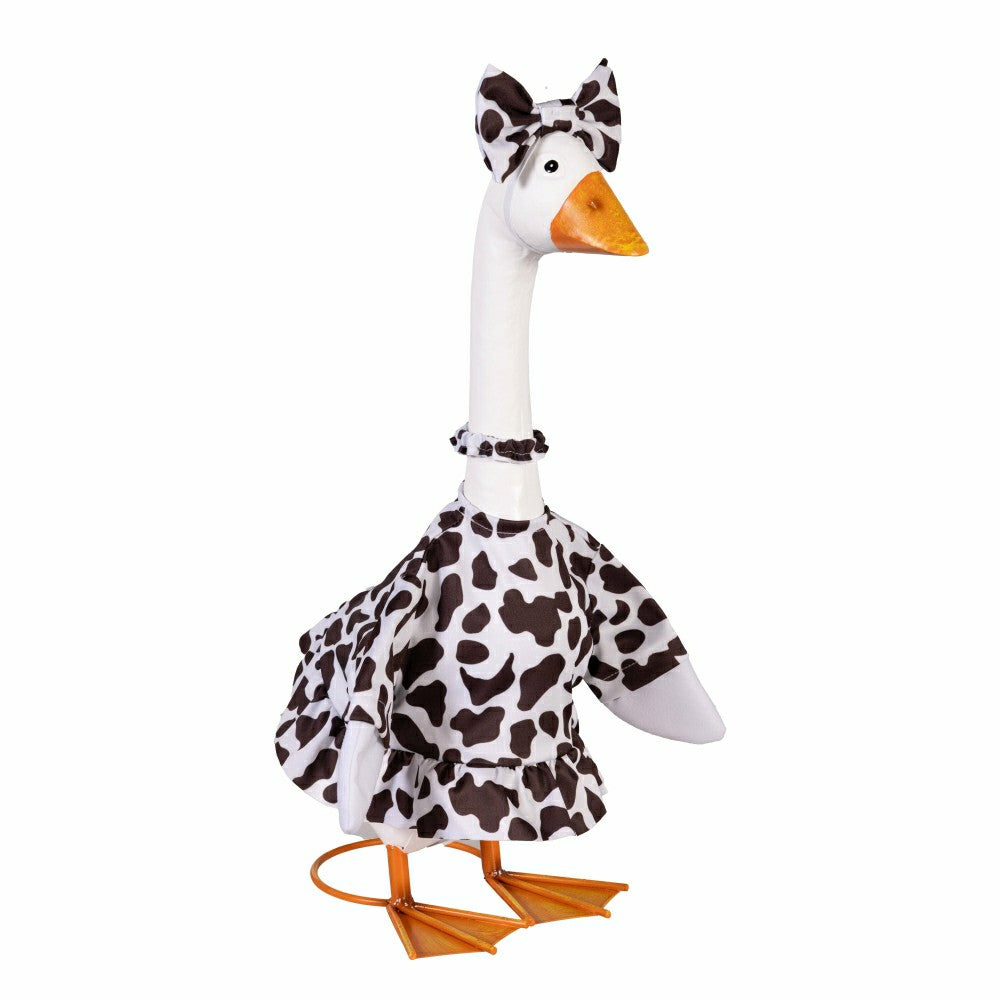 Plow & Hearth Giddy The Goose, Metal Porch Statue With Cow Print Outfit, 21"H