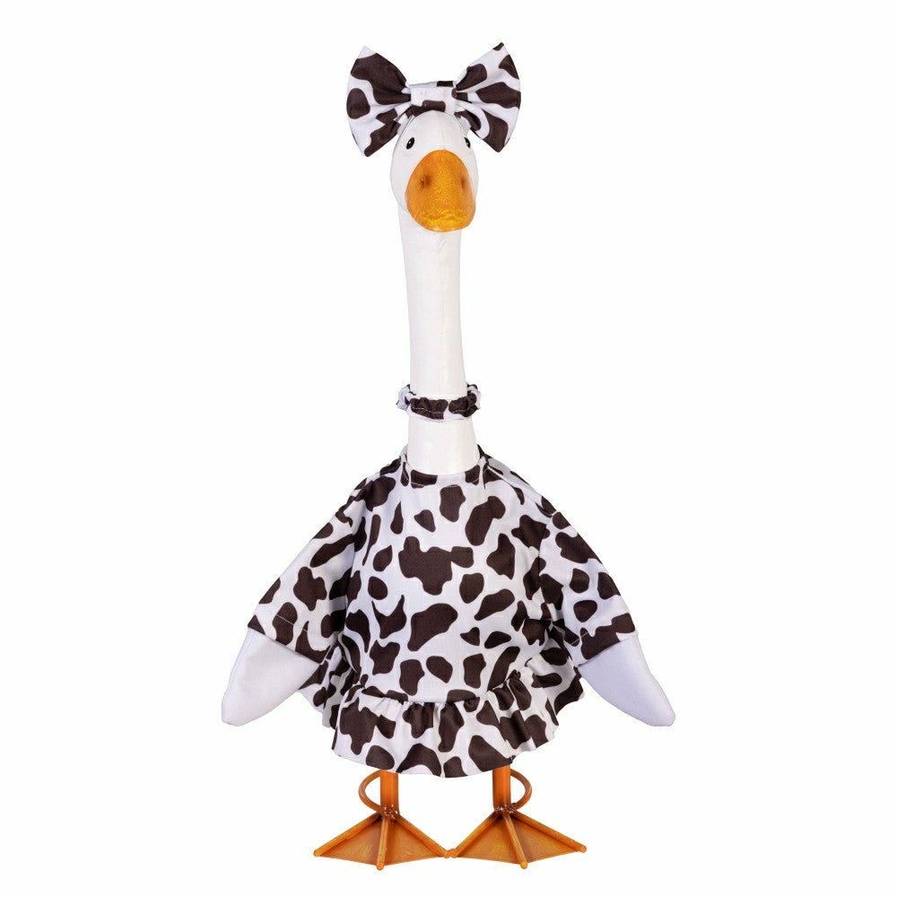 Plow & Hearth Giddy The Goose, Metal Porch Statue With Cow Print Outfit, 21"H