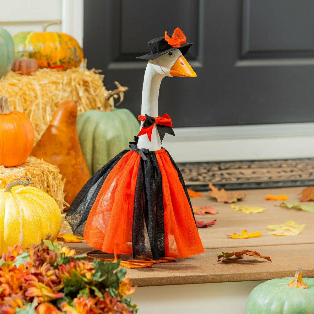Plow & Hearth Giddy The Goose, Metal Porch Statue With Halloween Outfit, 21"H