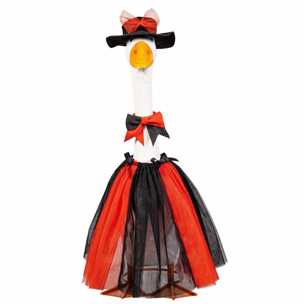 Plow & Hearth Giddy The Goose, Metal Porch Statue With Halloween Outfit, 21"H