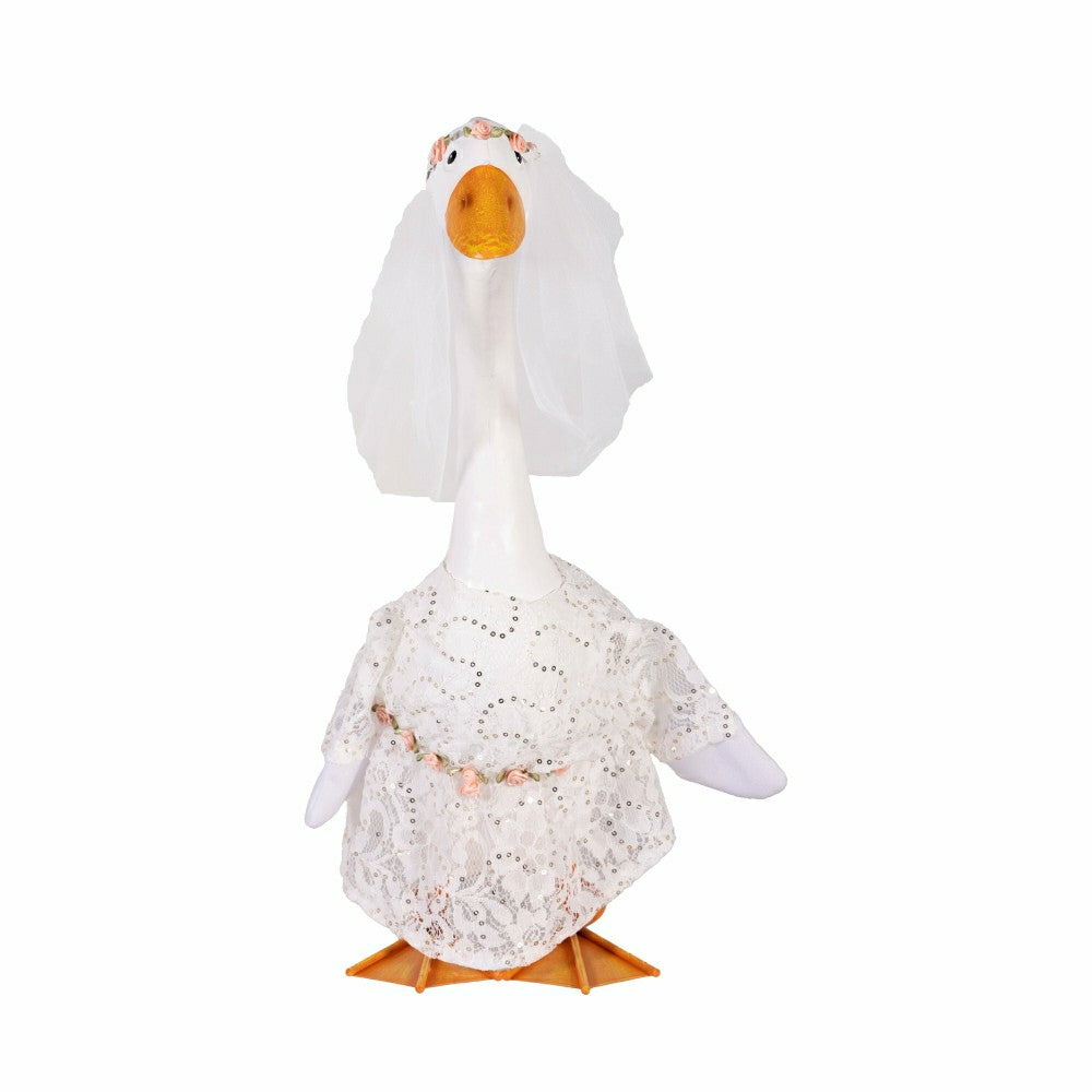 Plow & Hearth Giddy The Goose, Metal Porch Statue With Wedding Dress Outfit, 21"H