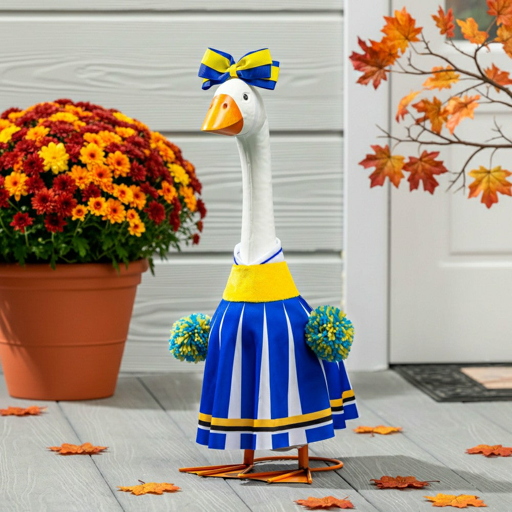 Plow & Hearth Giddy The Goose, Metal Porch Statue With Cheerleader Outfit, 21"H