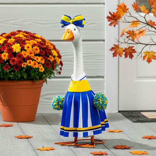 Plow & Hearth Giddy The Goose, Metal Porch Statue With Cheerleader Outfit, 21"H