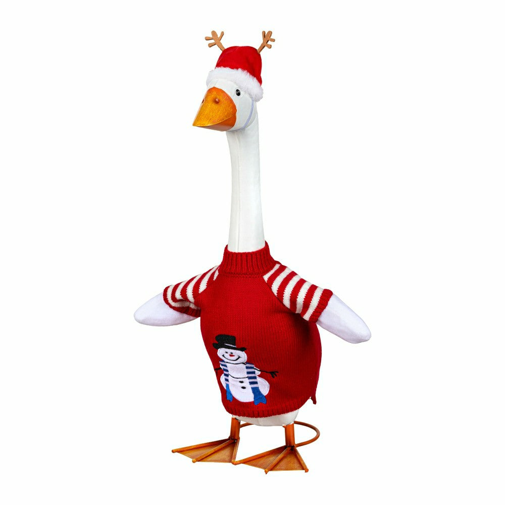Plow & Hearth Giddy The Goose, Metal Porch Statue With Ugly Sweater Outfit, 21"H
