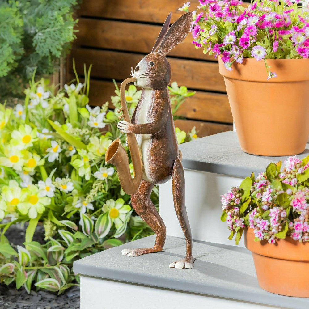 Plow & Hearth Saxophone Rabbit Garden Statue