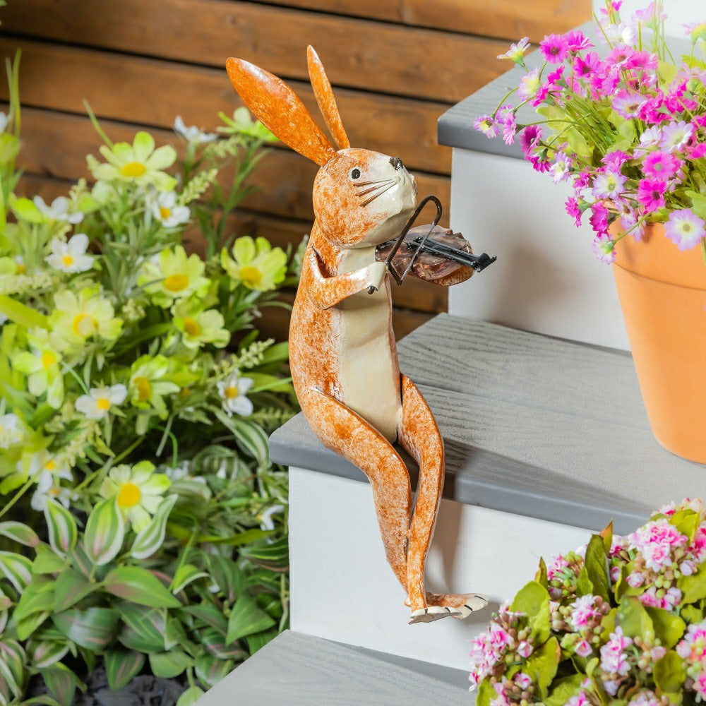 Plow & Hearth Violin Rabbit Garden Statue
