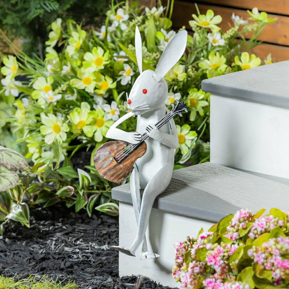Plow & Hearth Guitarist Rabbit Garden Statue
