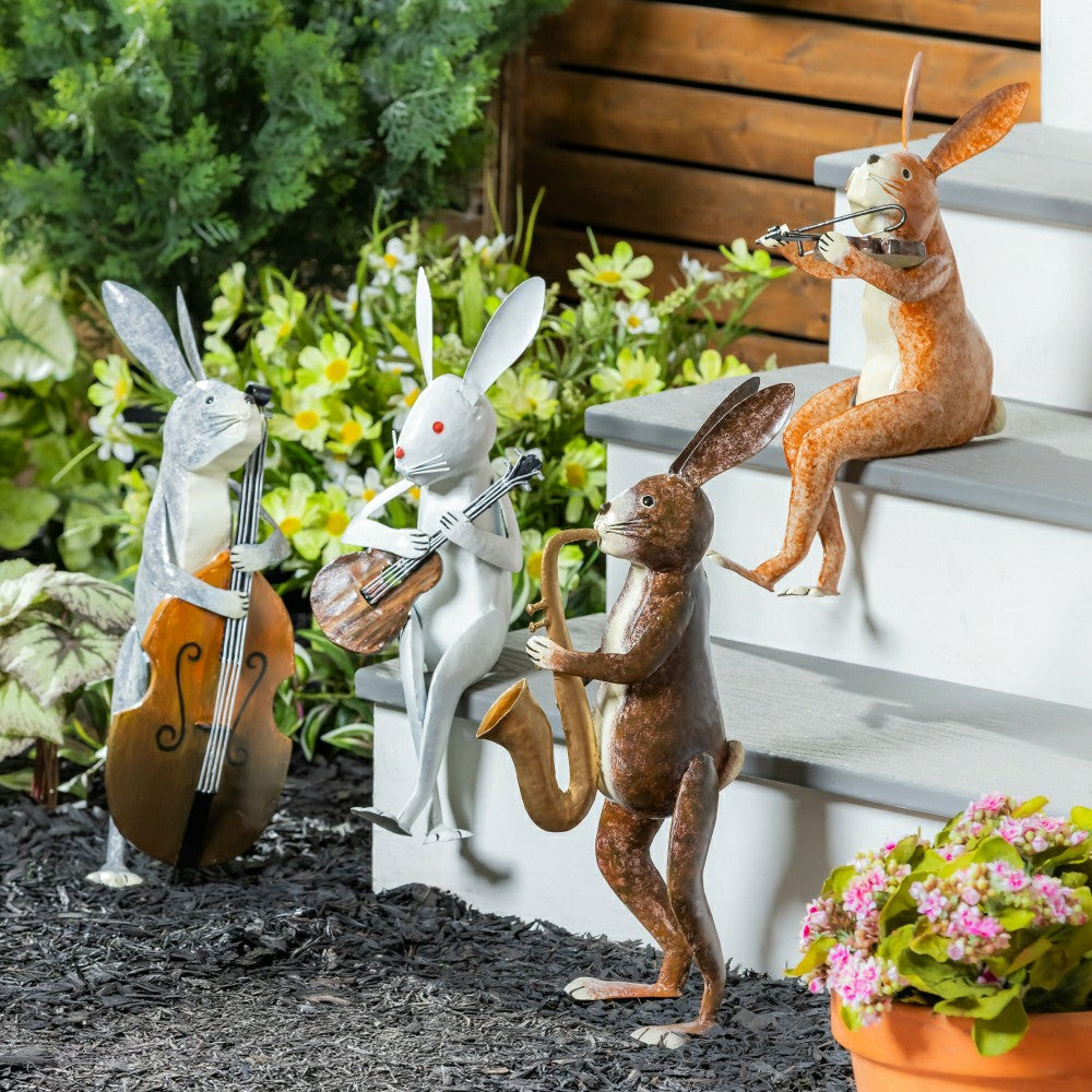 Plow & Hearth Guitarist Rabbit Garden Statue