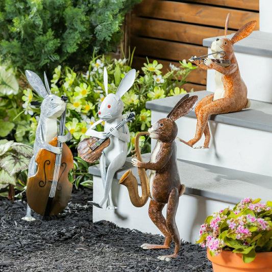 Plow & Hearth Band of Bunnies Garden Statue, Set of 4