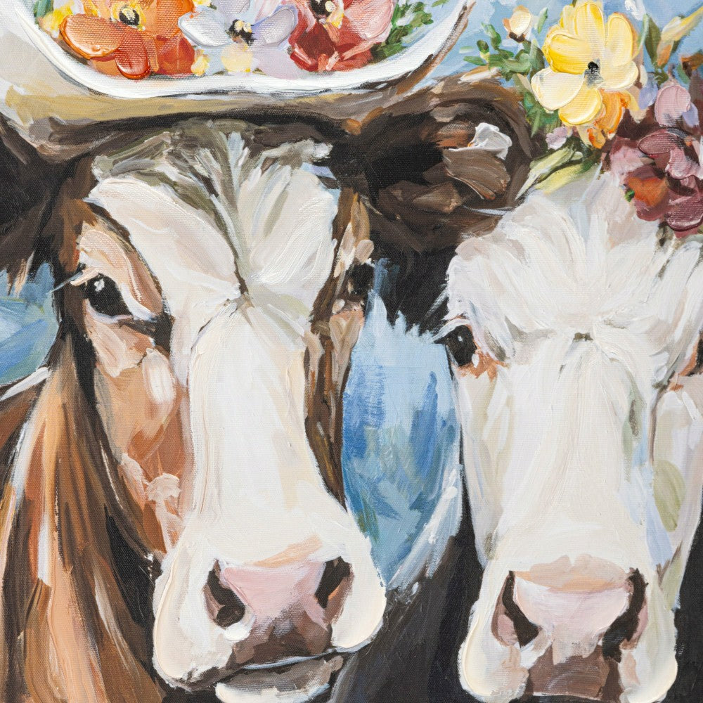 Plow & Hearth Petal & Plow Indoor Wall Decor, Textile, Cow Couple Canvas, 24" L x 24