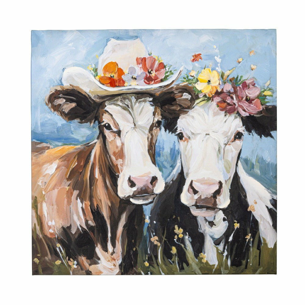 Plow & Hearth Petal & Plow Indoor Wall Decor, Textile, Cow Couple Canvas, 24" L x 24