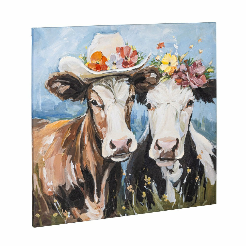 Plow & Hearth Petal & Plow Indoor Wall Decor, Textile, Cow Couple Canvas, 24" L x 24
