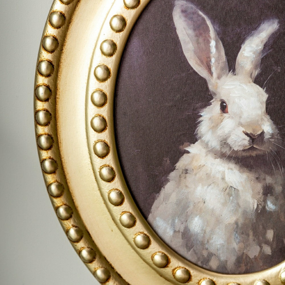 Plow & Hearth Petal & Plow Indoor Wall Decor, Wood, Rabbit Portrait in Round Gold De