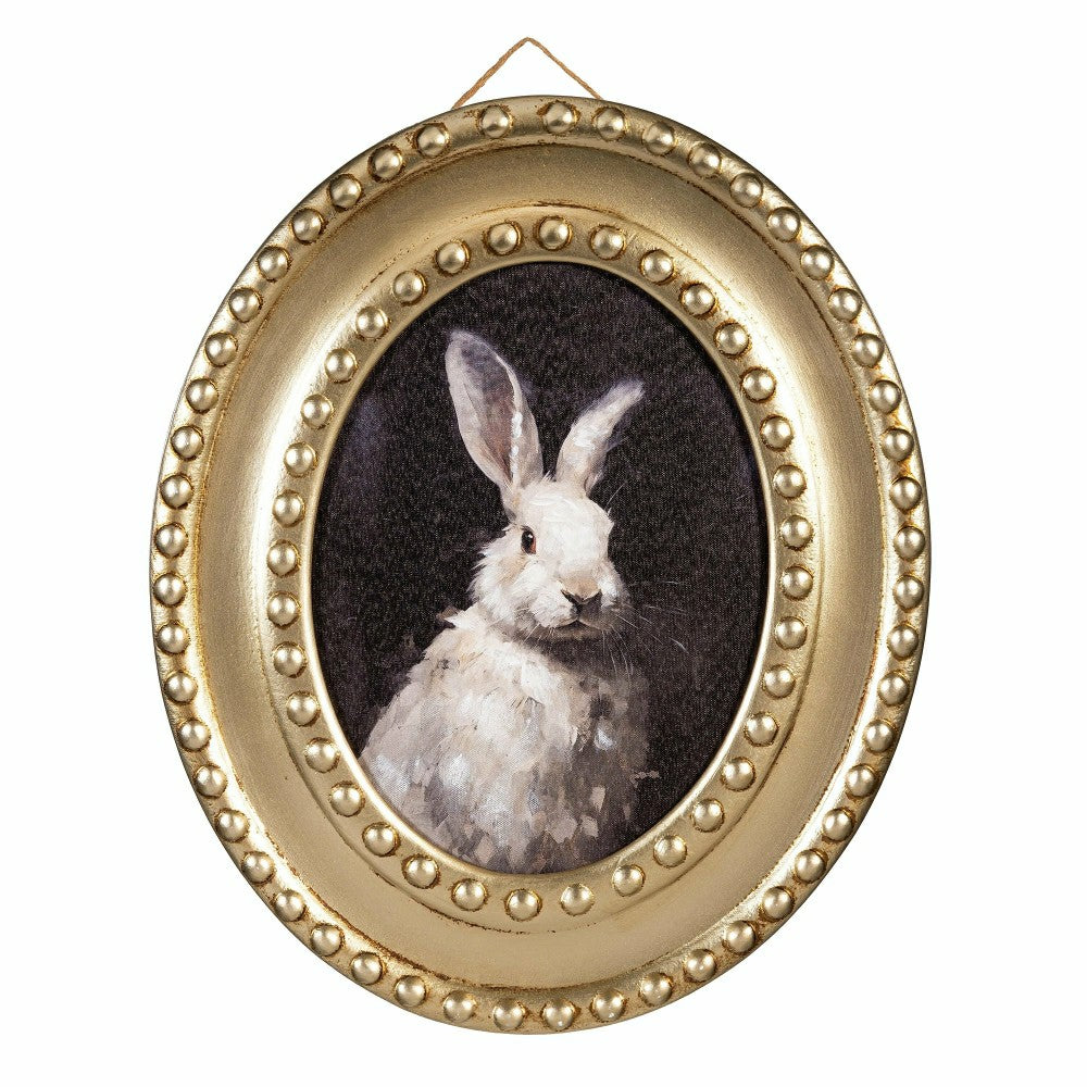 Plow & Hearth Petal & Plow Indoor Wall Decor, Wood, Rabbit Portrait in Round Gold De