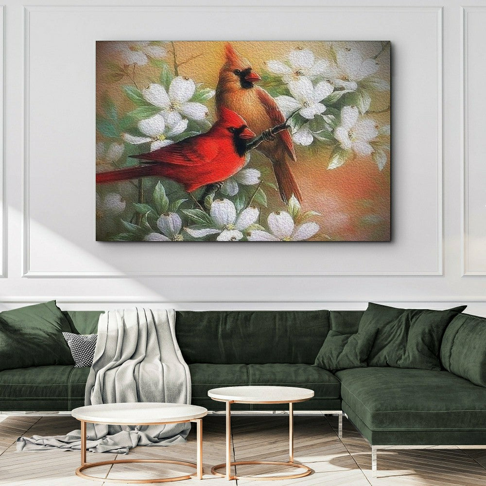 Plow & Hearth Cardinals on Dogwood Painting Canvas Wall Art