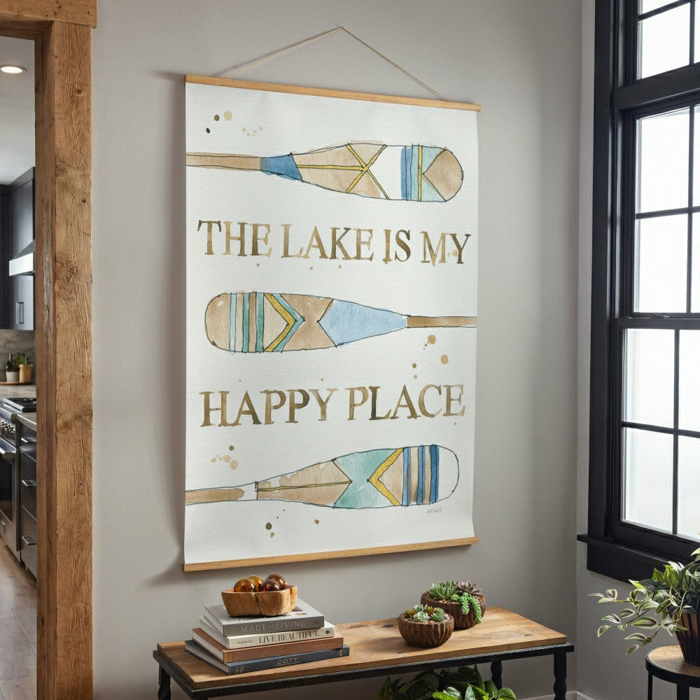 Plow & Hearth Seaside Retreat Indoor Wall Décor Canvas Tapestry, The Lake Is My Happ