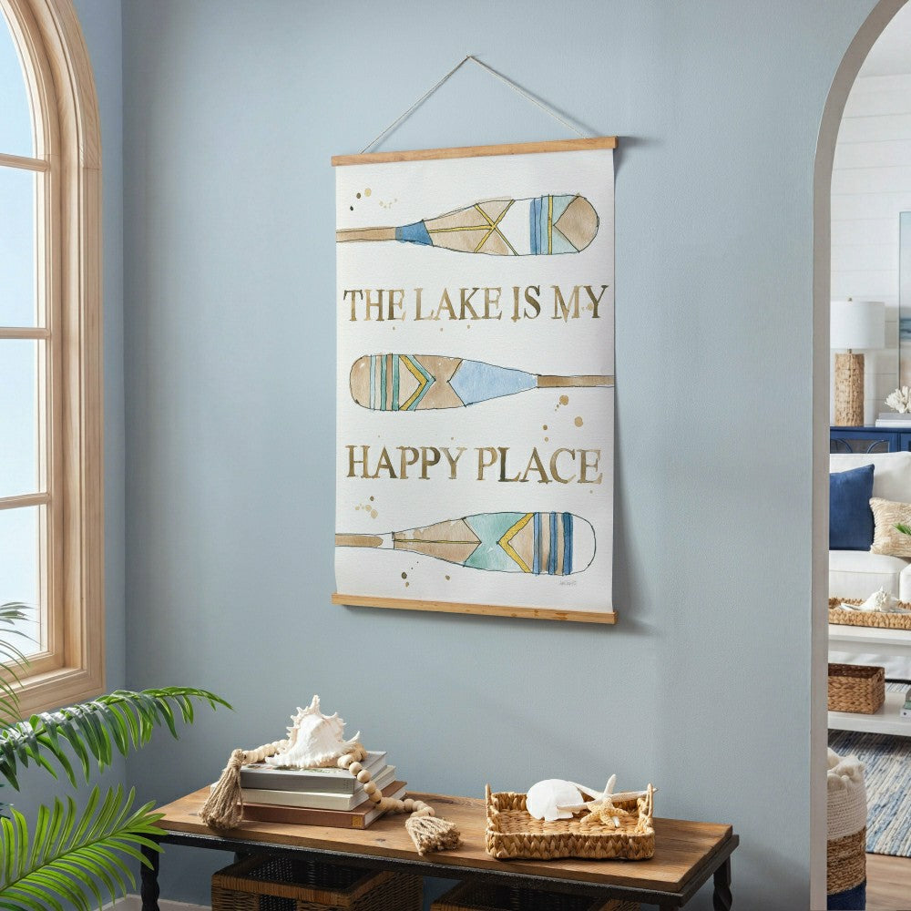 Plow & Hearth Seaside Retreat Indoor Wall Décor Canvas Tapestry, The Lake Is My Happ