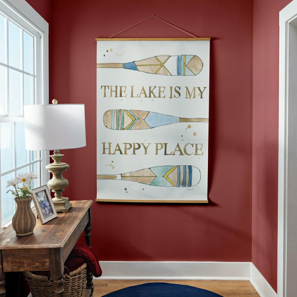 Plow & Hearth Seaside Retreat Indoor Wall Décor Canvas Tapestry, The Lake Is My Happ