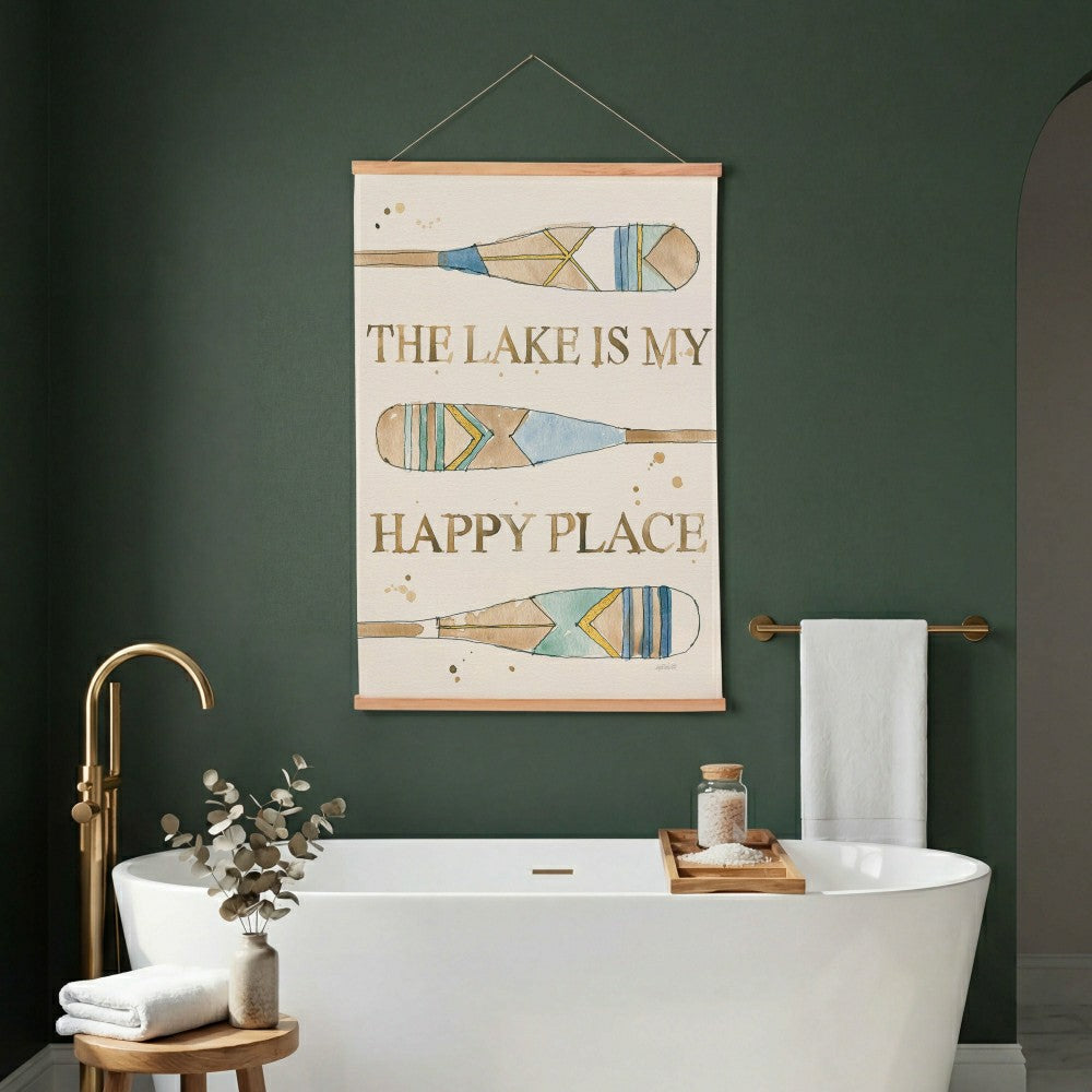 Plow & Hearth Seaside Retreat Indoor Wall Décor Canvas Tapestry, The Lake Is My Happ
