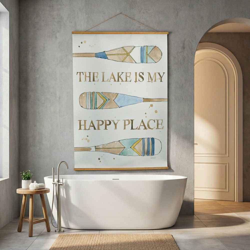 Plow & Hearth Seaside Retreat Indoor Wall Décor Canvas Tapestry, The Lake Is My Happ