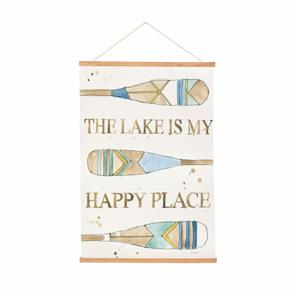 Plow & Hearth Seaside Retreat Indoor Wall Décor Canvas Tapestry, The Lake Is My Happ
