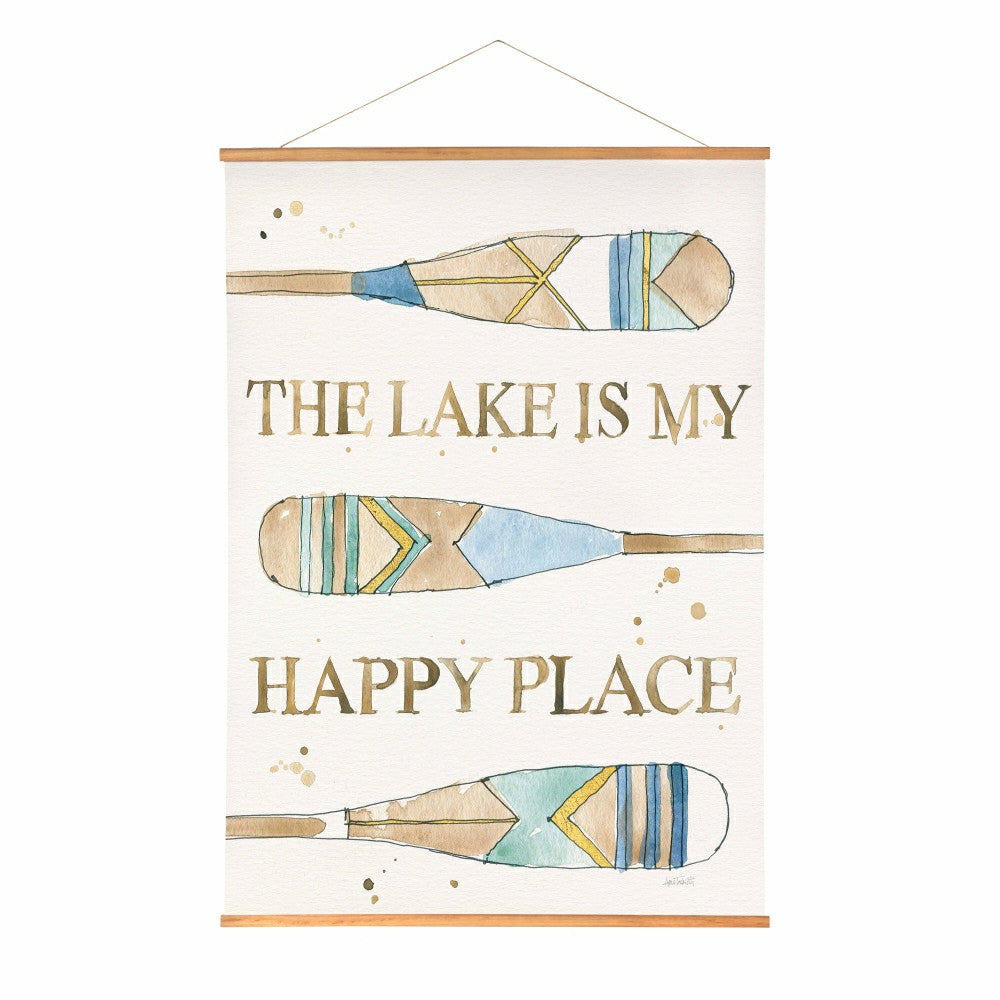 Plow & Hearth Seaside Retreat Indoor Wall Décor Canvas Tapestry, The Lake Is My Happ