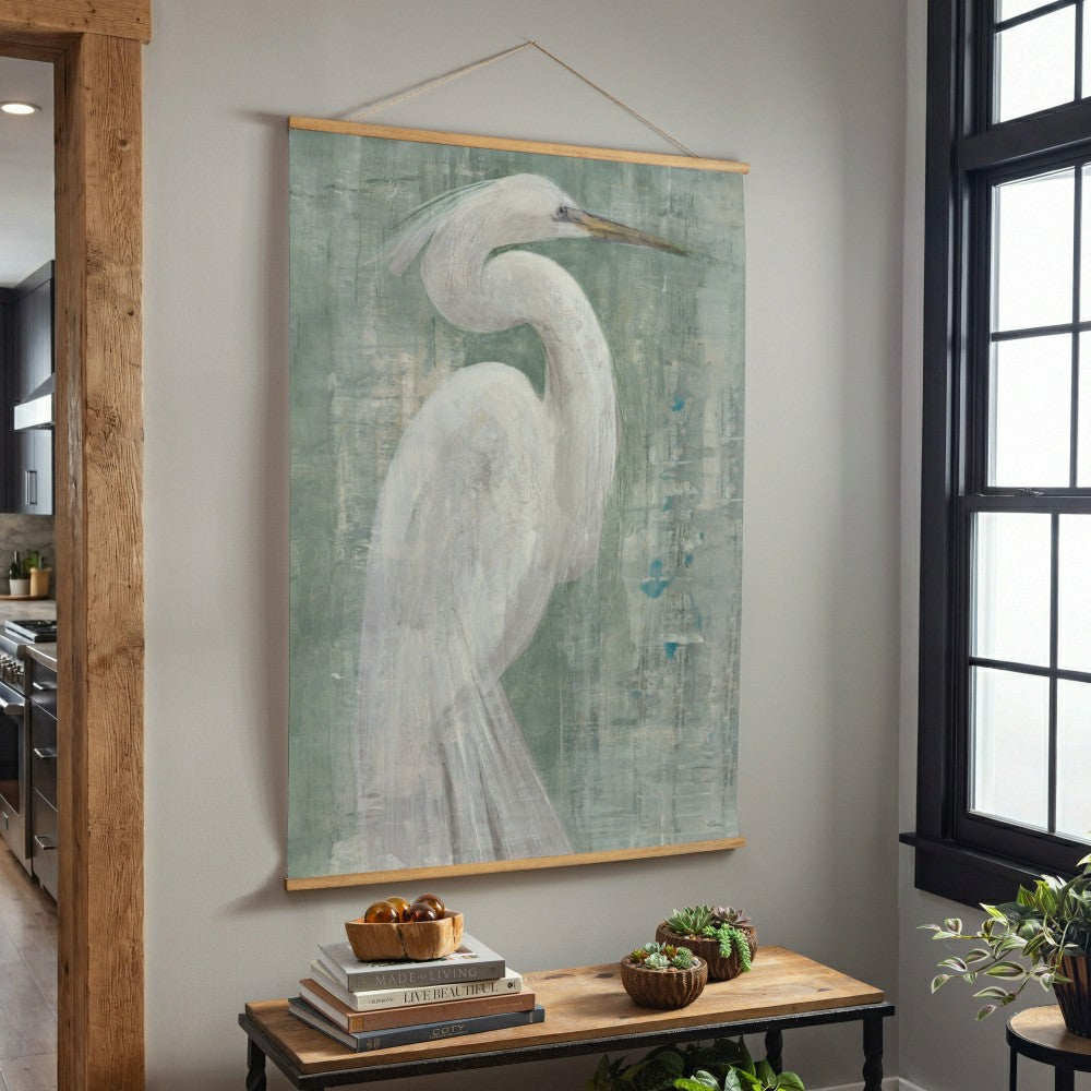 Plow & Hearth Seaside Retreat Indoor Wall Décor Canvas Tapestry, White Egret