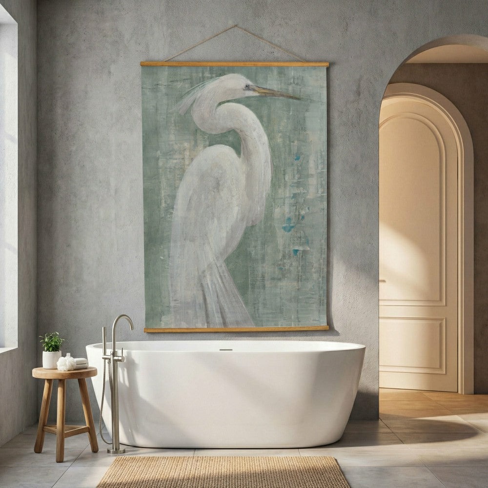 Plow & Hearth Seaside Retreat Indoor Wall Décor Canvas Tapestry, White Egret