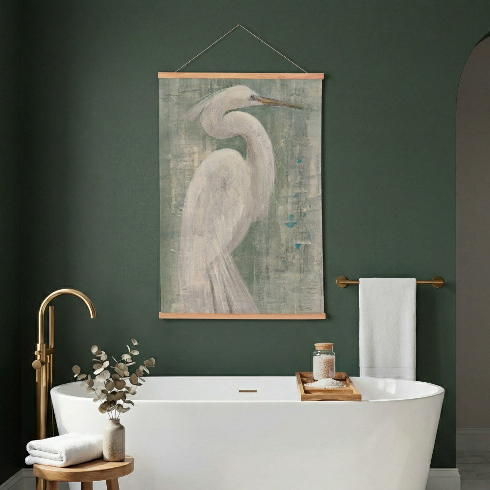 Plow & Hearth Seaside Retreat Indoor Wall Décor Canvas Tapestry, White Egret