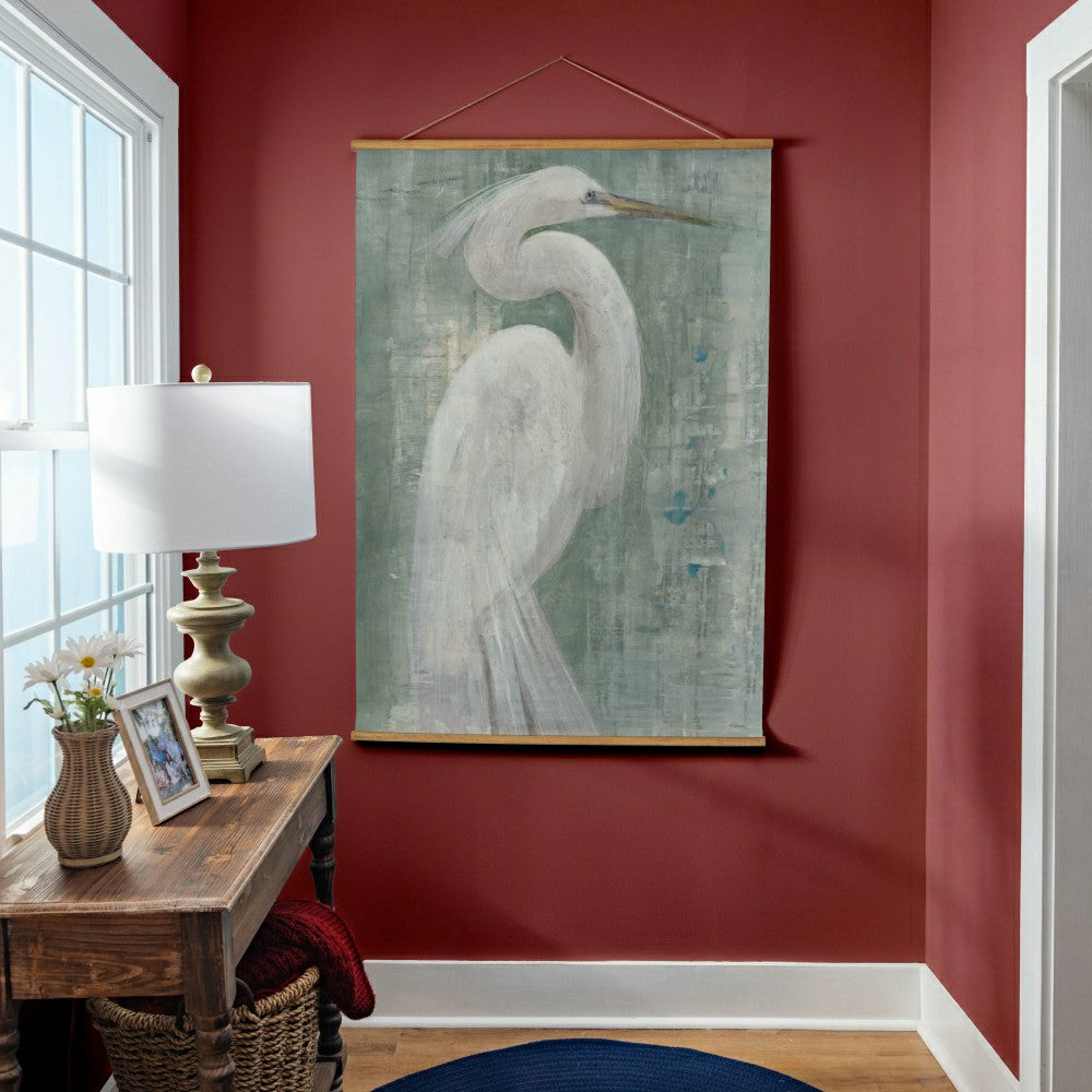 Plow & Hearth Seaside Retreat Indoor Wall Décor Canvas Tapestry, White Egret