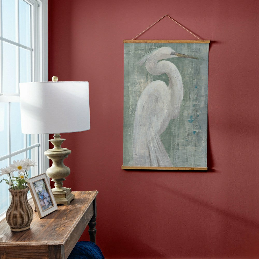 Plow & Hearth Seaside Retreat Indoor Wall Décor Canvas Tapestry, White Egret