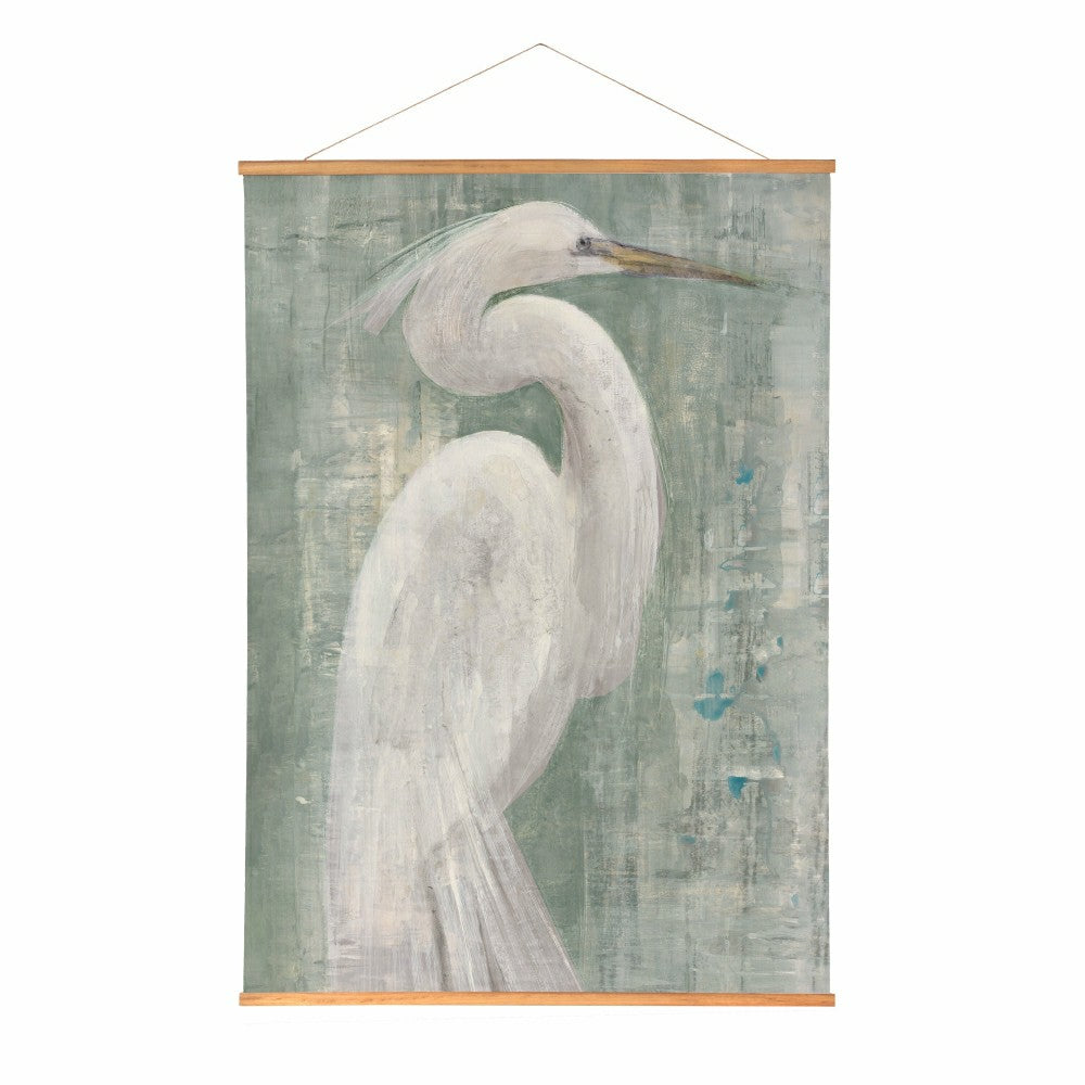 Plow & Hearth Seaside Retreat Indoor Wall Décor Canvas Tapestry, White Egret