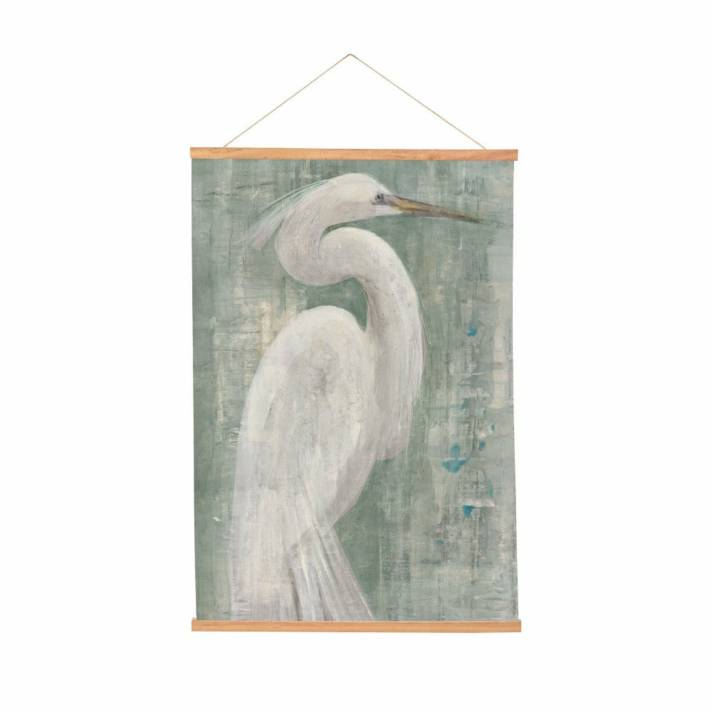 Plow & Hearth Seaside Retreat Indoor Wall Décor Canvas Tapestry, White Egret