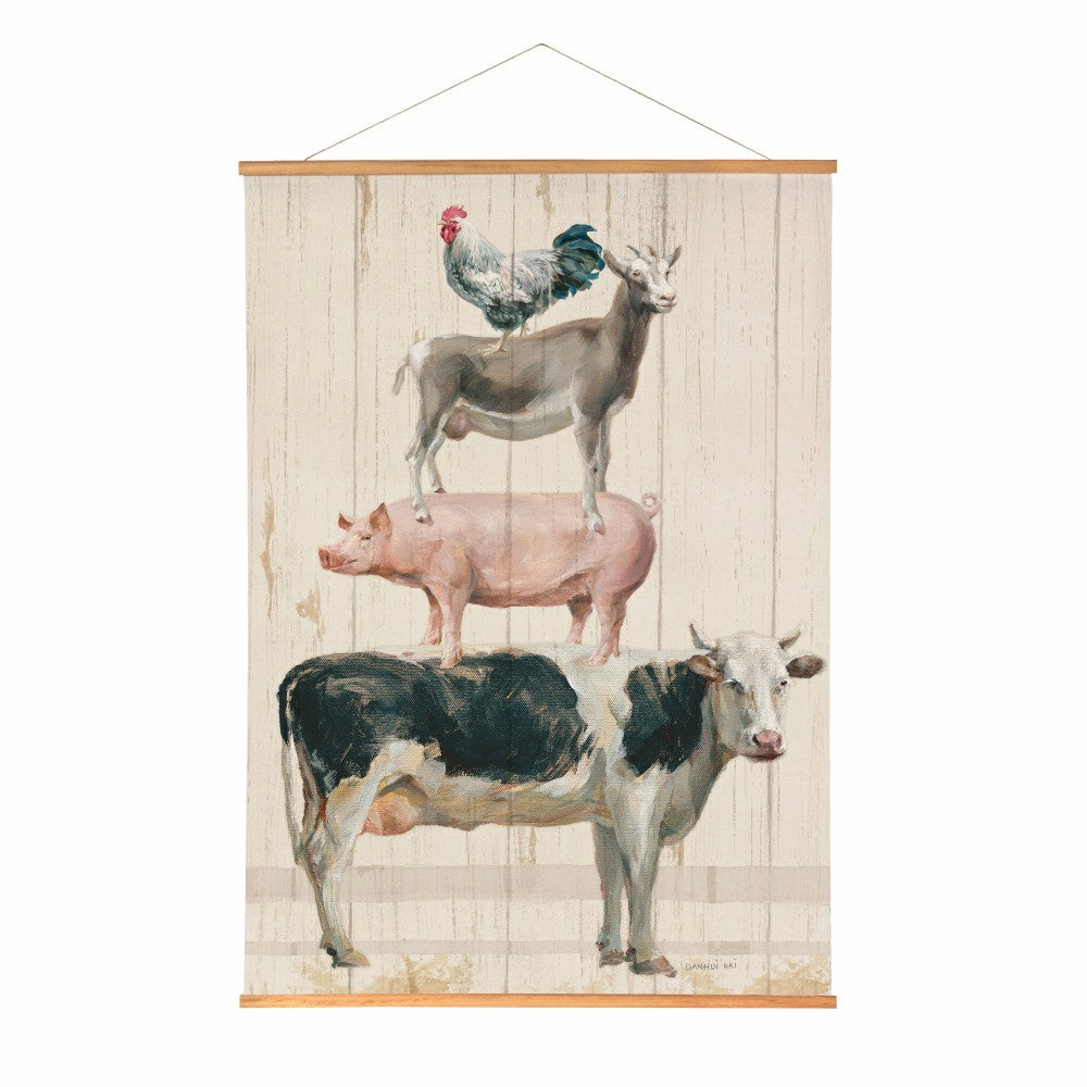 Plow & Hearth Hillside Pasture Indoor Wall Décor Canvas Tapestry, Stacked Animals