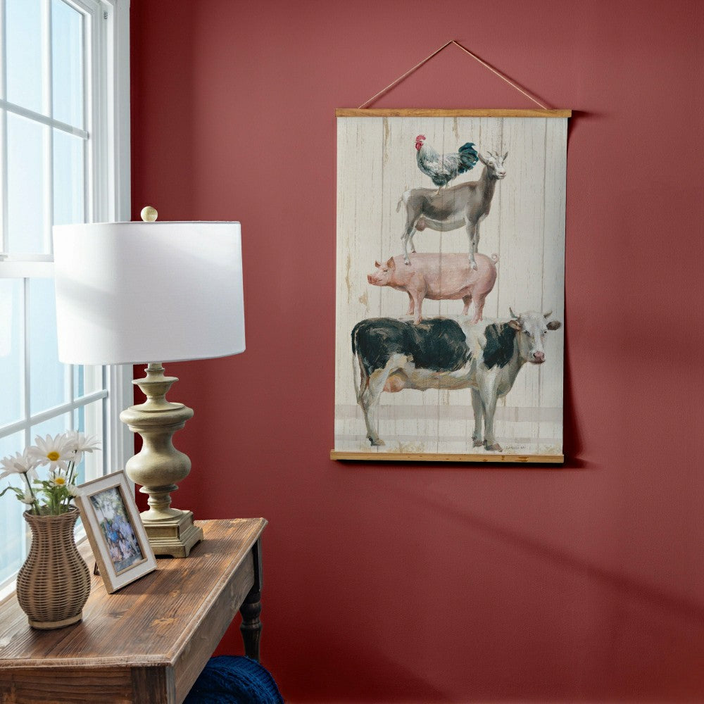 Plow & Hearth Hillside Pasture Indoor Wall Décor Canvas Tapestry, Stacked Animals