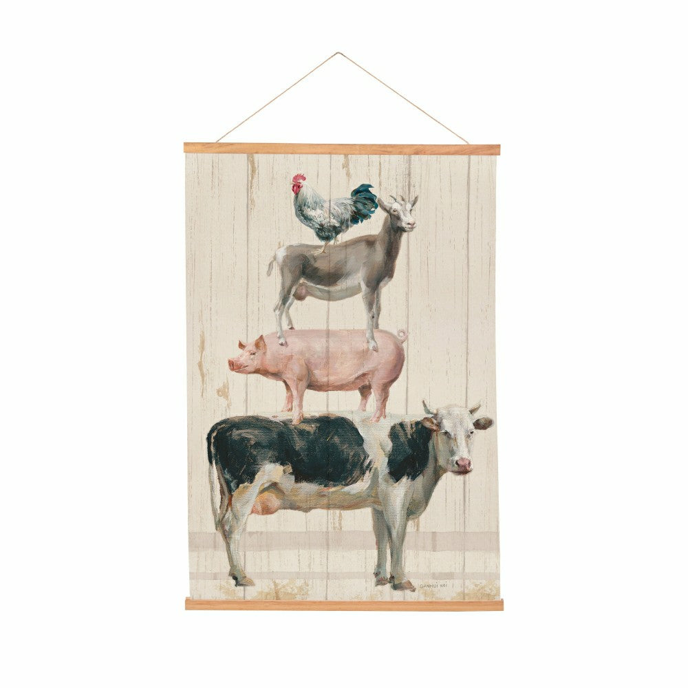 Plow & Hearth Hillside Pasture Indoor Wall Décor Canvas Tapestry, Stacked Animals